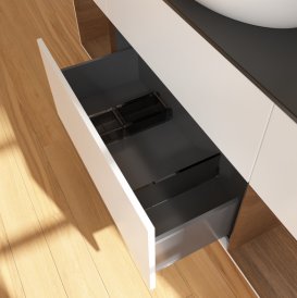 Тумба под раковину Villeroy & Boch Finion 160х50,1 см с подсветкой МДФ белый матовый лак/стекло черное матовое FD02GNMT