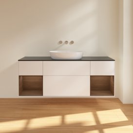 Тумба под раковину Villeroy & Boch Finion 160х50,1 см с подсветкой МДФ белый матовый лак/стекло черное матовое FD02GNMT