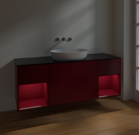 Тумба під раковину Villeroy & Boch Finion 160х50,1 см з підсвічуванням МДФ півонія матовий лак/скло чорне матове FD02HBHB