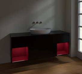 Тумба под раковину Villeroy & Boch Finion 160х50,1 см с подсветкой МДФ черный матовый лак/стекло черное матовое FD02HBPD