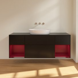 Тумба под раковину Villeroy & Boch Finion 160х50,1 см с подсветкой МДФ черный матовый лак/стекло черное матовое FD02HBPD