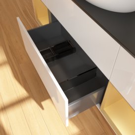 Тумба под раковину Villeroy & Boch Finion 160х50,1 см с подсветкой МДФ глянцевый белый лак/стекло черное матовое FD02HFGF