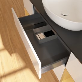 Тумба под раковину Villeroy & Boch Finion 160х50,1 см с подсветкой МДФ глянцевый белый лак/стекло черное матовое FD02HFGF