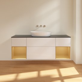 Тумба под раковину Villeroy & Boch Finion 160х50,1 см с подсветкой МДФ глянцевый белый лак/стекло черное матовое FD02HFGF