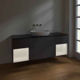 Тумба под раковину Villeroy & Boch Finion 160х50,1 см с подсветкой МДФ антрацит матовый лак/стекло черное матовое FD02MTGK