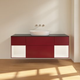 Тумба под раковину Villeroy & Boch Finion 160х50,1 см с подсветкой МДФ пион матовый лак/стекло черное матовое FD02MTHB