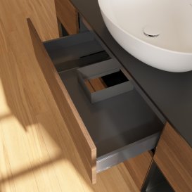 Тумба под раковину Villeroy & Boch Finion 160х50,1 см с подсветкой МДФ шпон грецкого ореха/стекло черное матовое FD02PDGN