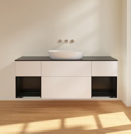 Тумба под раковину Villeroy & Boch Finion 160х50,1 см с подсветкой МДФ белый матовый лак/стекло черное матовое FD02PDMT