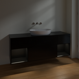 Тумба під раковину Villeroy & Boch Finion 160х50,1 см із підсвічуванням МДФ чорний матовий лак/скло чорне матове FD02PDPD