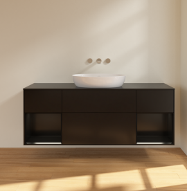Тумба під раковину Villeroy & Boch Finion 160х50,1 см із підсвічуванням МДФ чорний матовий лак/скло чорне матове FD02PDPD