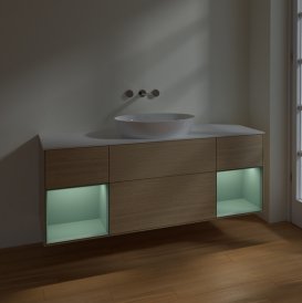 Тумба под раковину Villeroy & Boch Finion 160х50,1 см с подсветкой МДФ шпон дуба/стекло белое матовое FD01GMPC