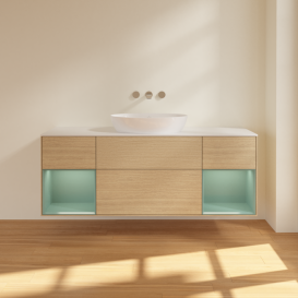 Тумба под раковину Villeroy & Boch Finion 160х50,1 см с подсветкой МДФ шпон дуба/стекло белое матовое FD01GMPC