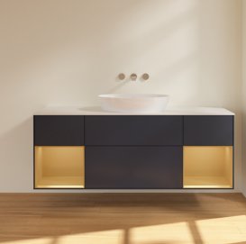 Тумба под раковину Villeroy & Boch Finion 160х50,1 см с подсветкой МДФ темно-синий матовый лак/стекло белое матовое FD01HFHG