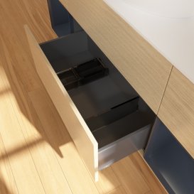 Тумба под раковину Villeroy & Boch Finion 160х50,1 см с подсветкой МДФ шпон дуба/стекло белое матовое FD01HGPC