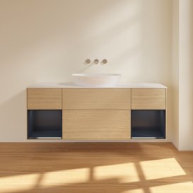 Тумба под раковину Villeroy & Boch Finion 160х50,1 см с подсветкой МДФ шпон дуба/стекло белое матовое FD01HGPC