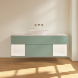 Тумба под раковину Villeroy & Boch Finion 160х50,1 см с подсветкой МДФ оливковый матовый лак/стекло белое матовое FD01MTGM