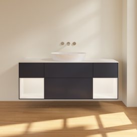 Тумба под раковину Villeroy & Boch Finion 160х50,1 см с подсветкой МДФ темно-синий матовый лак/стекло белое матовое FD01MTHG
