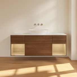 Тумба под раковину Villeroy & Boch Finion 160х50,1 см с подсветкой МДФ шпон грецкого ореха/стекло белое матовое FD01PCGN