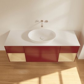 Тумба під раковину Villeroy & Boch Finion 160х50,1 см з підсвічуванням МДФ півонія матовий лак/скло біле матове FD01PCHB