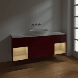 Тумба під раковину Villeroy & Boch Finion 160х50,1 см з підсвічуванням МДФ півонія матовий лак/скло біле матове FD01PCHB