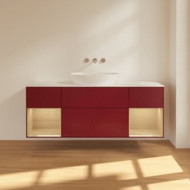 Тумба під раковину Villeroy & Boch Finion 160х50,1 см з підсвічуванням МДФ півонія матовий лак/скло біле матове FD01PCHB