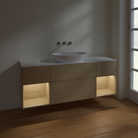 Тумба под раковину Villeroy & Boch Finion 160х50,1 см с подсветкой МДФ шпон дуба/стекло белое матовое FD01PCPC