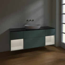 Тумба под раковину Villeroy & Boch Finion 160х50,1 см с подсветкой МДФ оливковый матовый лак/стекло черное матовое FD02GFGM