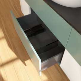 Тумба под раковину Villeroy & Boch Finion 160х50,1 см с подсветкой МДФ оливковый матовый лак/стекло черное матовое FD02GFGM