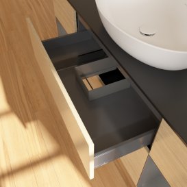 Тумба под раковину Villeroy & Boch Finion 160х50,1 см с подсветкой МДФ шпон дуба/стекло черное матовое FD02GKPC