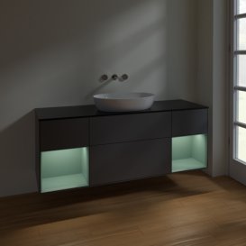 Тумба под раковину Villeroy & Boch Finion 160х50,1 см с подсветкой МДФ антрацит матовый лак/стекло черное матовое FD02GMGK