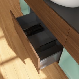 Тумба под раковину Villeroy & Boch Finion 160х50,1 см с подсветкой МДФ шпон грецкого ореха/стекло черное матовое FD02GMGN