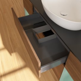 Тумба под раковину Villeroy & Boch Finion 160х50,1 см с подсветкой МДФ шпон грецкого ореха/стекло черное матовое FD02GMGN