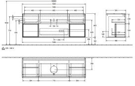 Тумба под раковину Villeroy & Boch Finion 160х50,1 см с подсветкой МДФ шпон грецкого ореха/стекло черное матовое FD02GMGN
