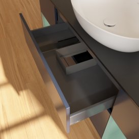 Тумба под раковину Villeroy & Boch Finion 160х50,1 см с подсветкой МДФ темно-синий матовый лак/стекло черное матовое FD02GMHG