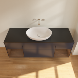 Тумба под раковину Villeroy & Boch Finion 160х50,1 см с подсветкой МДФ темно-синий матовый лак/стекло черное матовое FD02GNHG