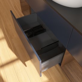 Тумба под раковину Villeroy & Boch Finion 160х50,1 см с подсветкой МДФ темно-синий матовый лак/стекло черное матовое FD02GNHG