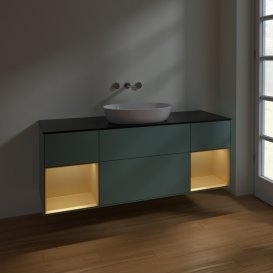 Тумба під раковину Villeroy & Boch Finion 160х50,1 см із підсвічуванням МДФ оливковий матовий лак/скло чорне матове FD02HFGM