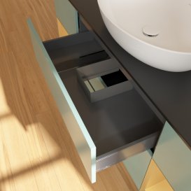 Тумба під раковину Villeroy & Boch Finion 160х50,1 см із підсвічуванням МДФ оливковий матовий лак/скло чорне матове FD02HFGM