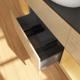 Тумба под раковину Villeroy & Boch Finion 160х50,1 см с подсветкой МДФ шпон дуба/стекло черное матовое FD02HFPC