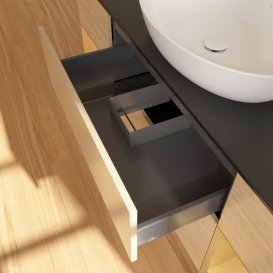 Тумба под раковину Villeroy & Boch Finion 160х50,1 см с подсветкой МДФ шпон дуба/стекло черное матовое FD02HFPC