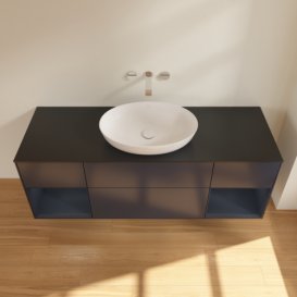 Тумба под раковину Villeroy & Boch Finion 160х50,1 см с подсветкой МДФ темно-синий матовый лак/стекло черное матовое FD02HGHG