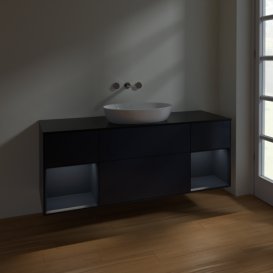 Тумба под раковину Villeroy & Boch Finion 160х50,1 см с подсветкой МДФ темно-синий матовый лак/стекло черное матовое FD02HGHG