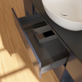 Тумба под раковину Villeroy & Boch Finion 160х50,1 см с подсветкой МДФ темно-синий матовый лак/стекло черное матовое FD02HGHG