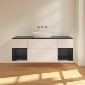 Тумба под раковину Villeroy & Boch Finion 160х50,1 см с подсветкой МДФ белый матовый лак/стекло черное матовое FD02HGMT