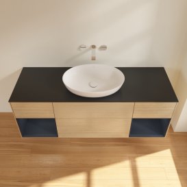 Тумба под раковину Villeroy & Boch Finion 160х50,1 см с подсветкой МДФ шпон дуба/стекло черное матовое FD02HGPC