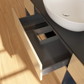 Тумба под раковину Villeroy & Boch Finion 160х50,1 см с подсветкой МДФ шпон дуба/стекло черное матовое FD02HGPC