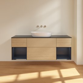 Тумба под раковину Villeroy & Boch Finion 160х50,1 см с подсветкой МДФ шпон дуба/стекло черное матовое FD02HGPC