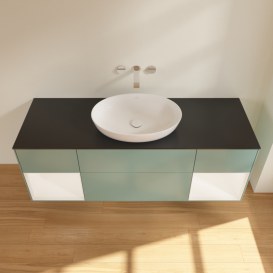 Тумба під раковину Villeroy & Boch Finion 160х50,1 см із підсвічуванням МДФ оливковий матовий лак/скло чорне матове FD02MTGM