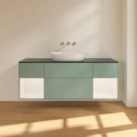 Тумба під раковину Villeroy & Boch Finion 160х50,1 см із підсвічуванням МДФ оливковий матовий лак/скло чорне матове FD02MTGM