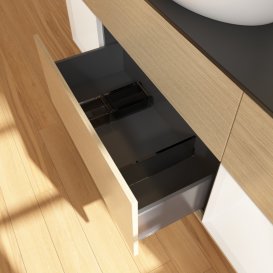 Тумба под раковину Villeroy & Boch Finion 160х50,1 см с подсветкой МДФ шпон дуба/стекло черное матовое FD02MTPC